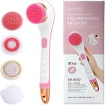 Electric Silicone Bath Brush Back Scrubber, Long Handle Body Exfoliator Shower With 4 Brush Heads, USB Rechargeable For Men Women