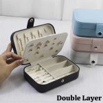 Double Layer Travel Jewelry Organizer PU Leather Portable Small Travel Jewelry Case for Women Girls