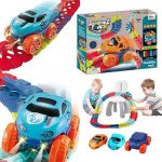 Changeable Track With Led Light up Race Car 46Pcs Flexible Assembly Train Track Blocks Toy Zero Gravity Car Track Set Bendable Rainbow Race Track Toy Cars Set